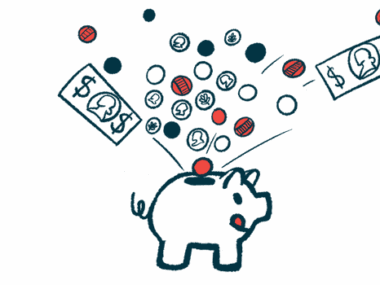 An illustration showing a piggy bank with money — a mix of bills and coins — flowing into it.