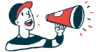An illustration of a person announcing news via a megaphone cone.