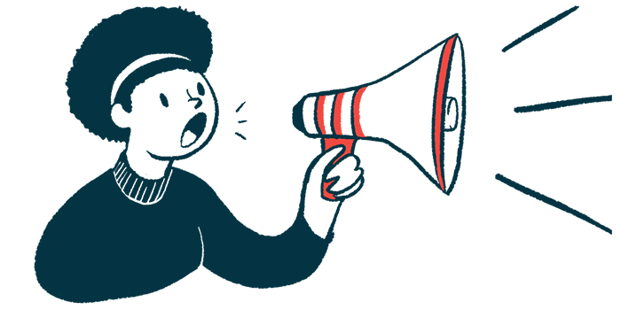 A woman uses a megaphone in this illustration.