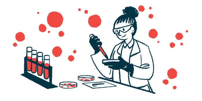 A scientist conducts tests using a petri dish in a laboratory alongside a rack of four filled vials.