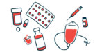Illustration of various medications in several different bottles.