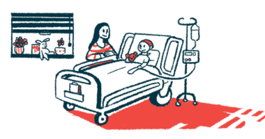 An illustration of a child in a hospital bed with adult at bedside.