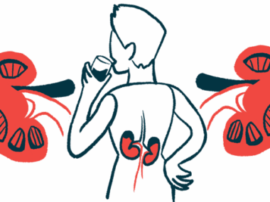 An illustration highlights the kidneys of a person seen from behind while drinking from a glass.