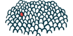 A rare disease illustration shows one red-highlighted person in a large crowd of people.