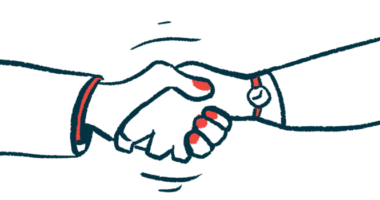 A handshake illustration shows a close-up view of two clasped hands.