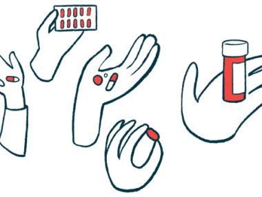 Hands are shown holding various types of pills.