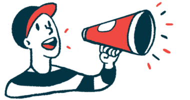 A person wearing a baseball cap speaks with a megaphone in this announcement illustration.