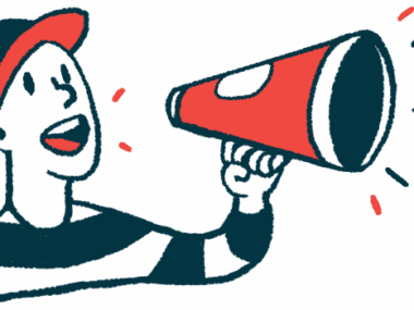 A person wearing a baseball cap speaks with a megaphone in this announcement illustration.